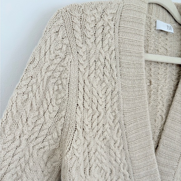 TSE 100% Cashmere Cableknit Beige Cardigan Sweater Womens M Luxury Old Money - Picture 4 of 6